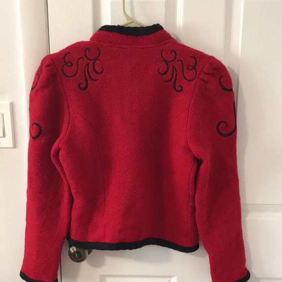 Red Black Floral Pure Vegan Wool Cardigan Size 8 - Picture 2 of 11